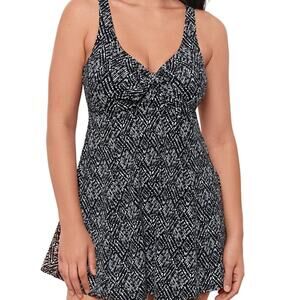 Swim Solutions Bow Front Swim dress black white - 8